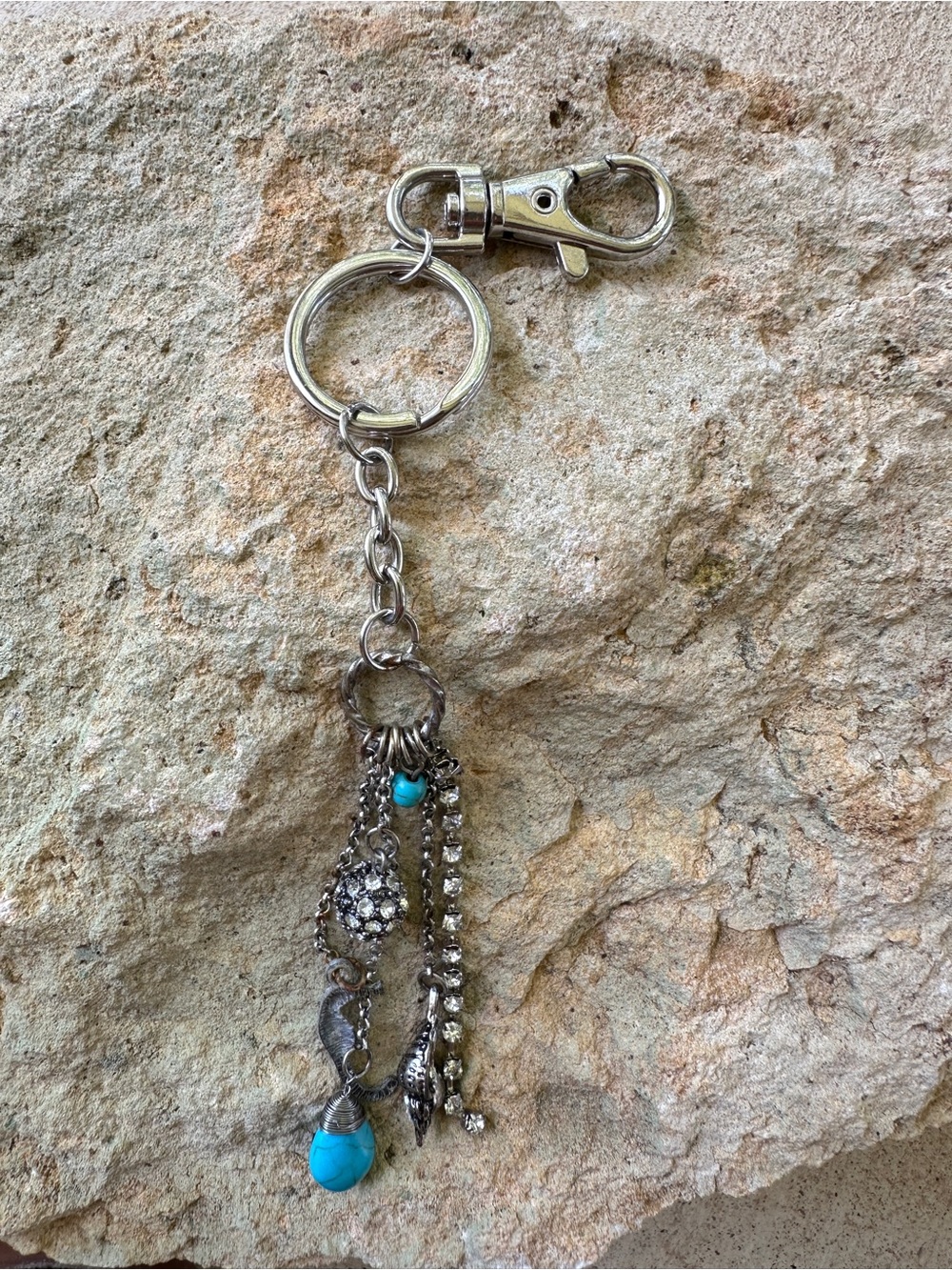 Silver and Turquoise Charm Keychain - Women Accessories